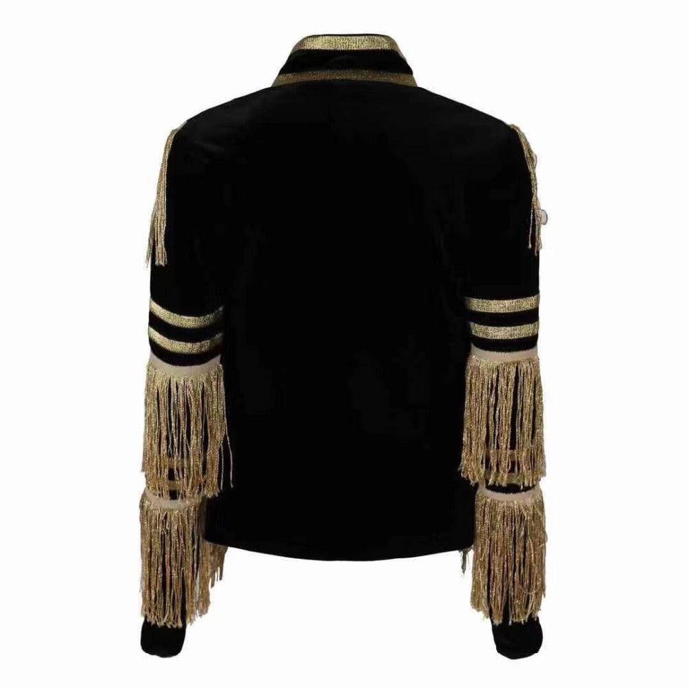 Ladies Sexy Long Sleeve Tassel Button Women Coat Celebrity Designer Party Coat