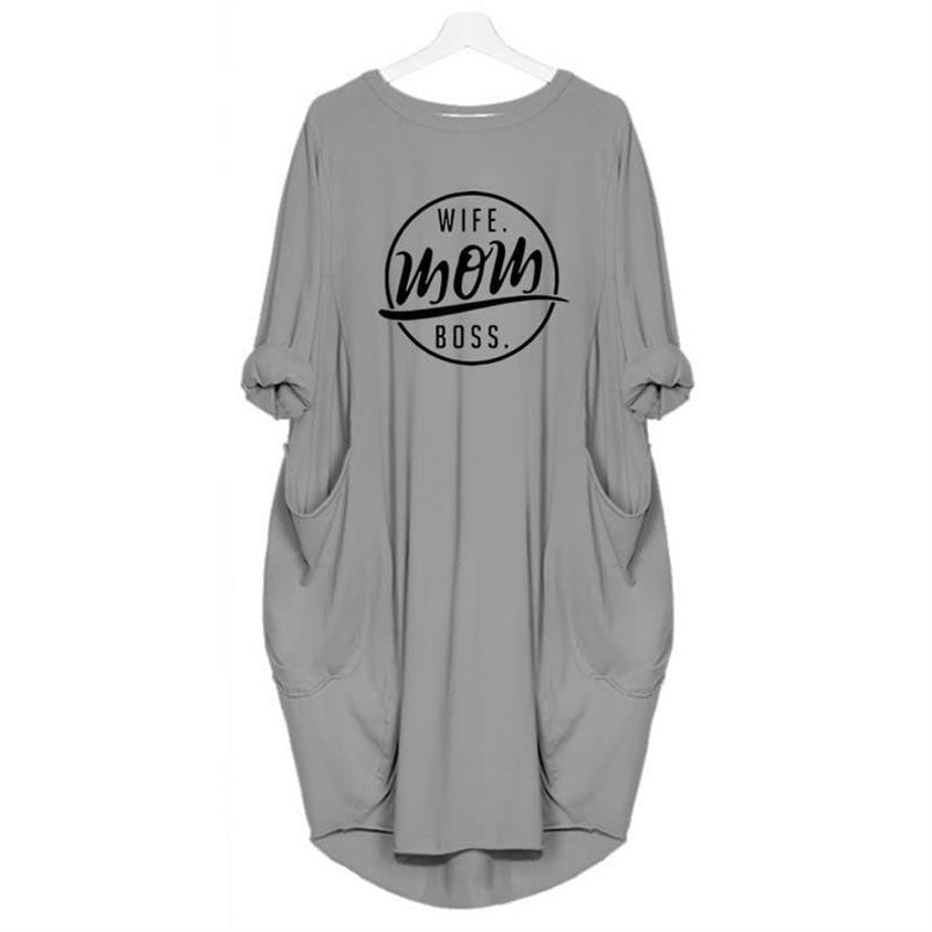 2019 Fashion T-Shirt for Women Pocket WIFE MOM BOSS Letters Print Tshirt Plus Size Tops