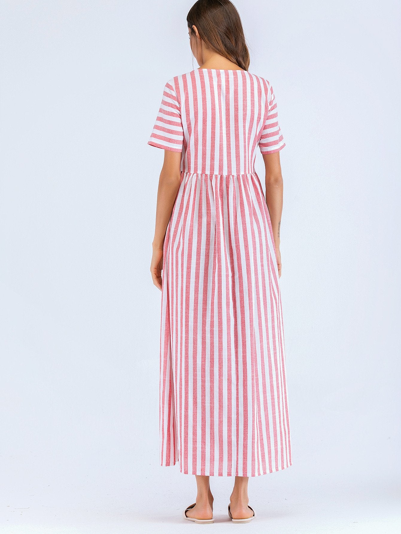 Striped Button Front Pocket Dress