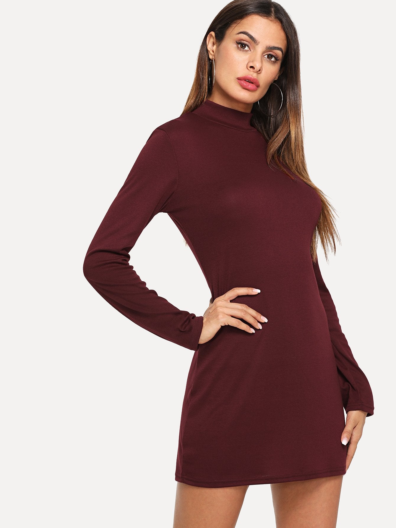 Stand Neck Solid Dress