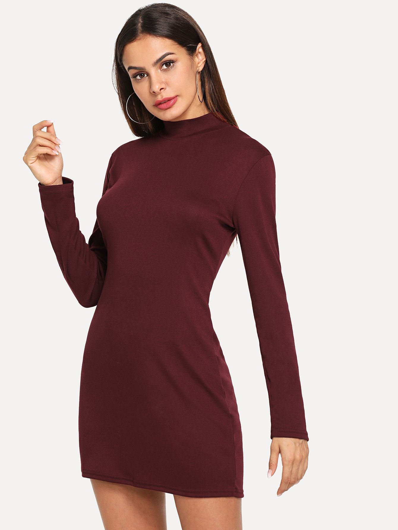 Stand Neck Solid Dress