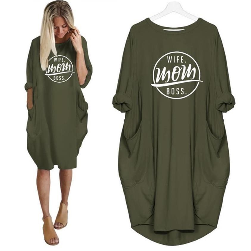 2019 Fashion T-Shirt for Women Pocket WIFE MOM BOSS Letters Print Tshirt Plus Size Tops