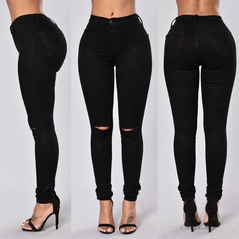 High Waist Skinny Fashion Jeans for Women Hole Vintage Girls Slim Ripped Denim Pencil Pants
