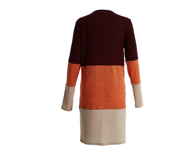 Long Cardigan Women Collarless Long Sleeve Color Block Open Stitch Cardigan
