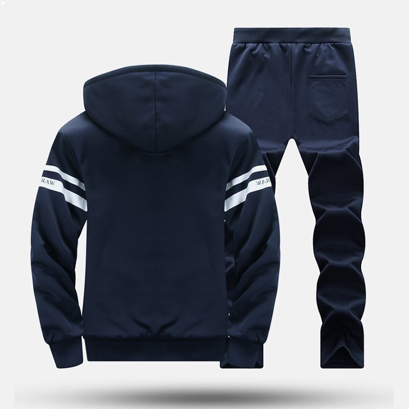 Causal Tracksuits Men Set hooded Thicken Fleece Hoodies + Sweatpant 2020 Winter Spring Sweatshirt Sportswear Male Letter Print