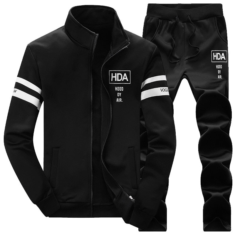 Causal Tracksuits Men Set hooded Thicken Fleece Hoodies + Sweatpant 2020 Winter Spring Sweatshirt Sportswear Male Letter Print