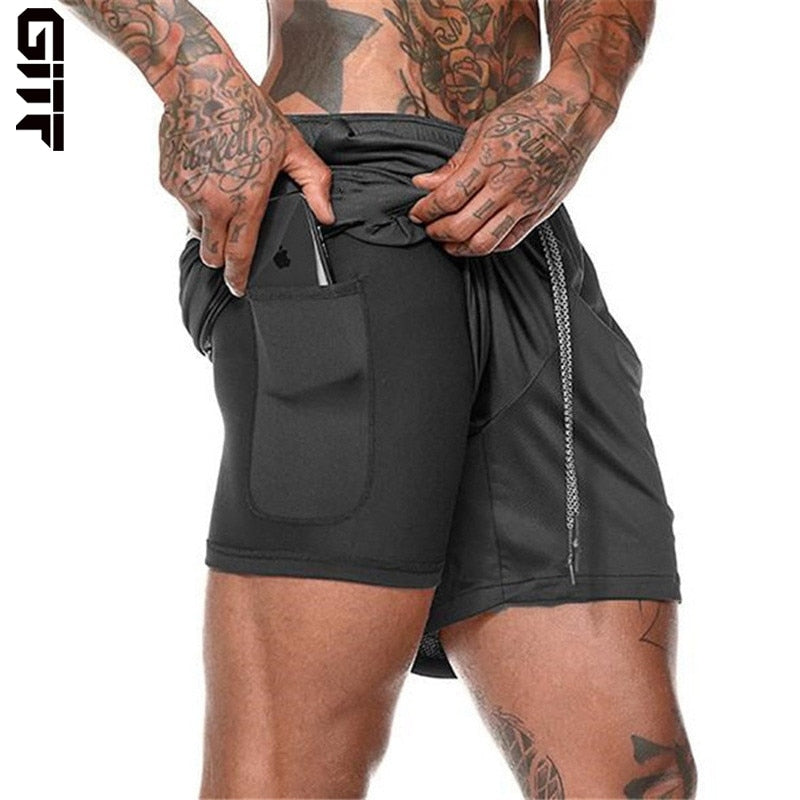 2020 NEW Men's Running Shorts Mens 2 in 1 Sports Shorts Male double-deck Quick Drying Sports men Shorts Jogging Gym Shorts men