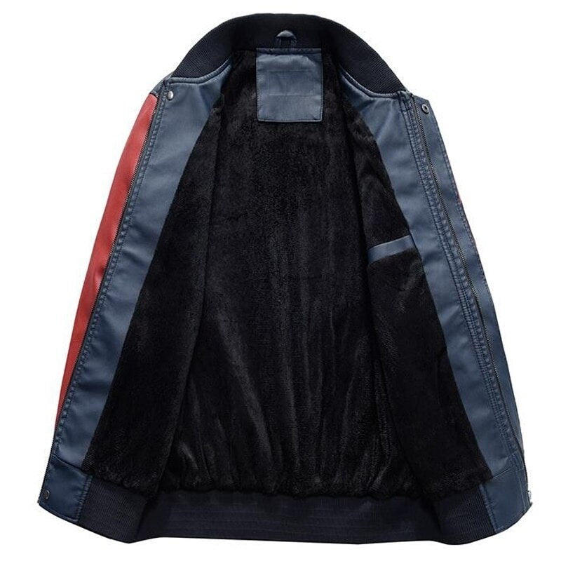 Men Baseball Jacket Embroidered Leather Pu Coats Slim Fit College Fleece Luxury Pilot Jackets Men's Stand Collar Top Jacket Coat