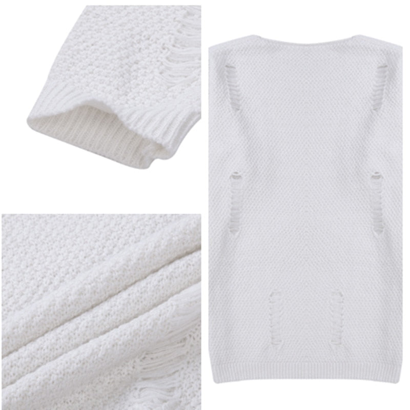 Modis Men Ripped Sweater Cotton Soft Male Winter Warm Knit Clothes Casual Cool Pullover O-Neck Long Sleeve Men Ripped Sweater