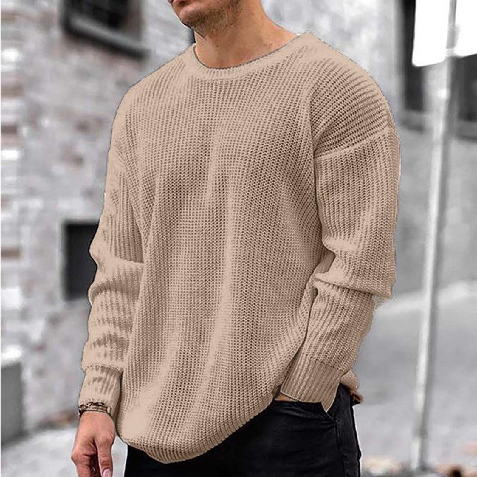 Modis Men Ripped Sweater Cotton Soft Male Winter Warm Knit Clothes Casual Cool Pullover O-Neck Long Sleeve Men Ripped Sweater