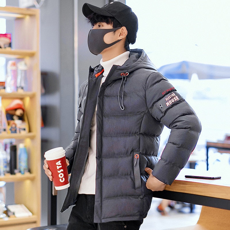 2020 New Men Winter Jacket Coat Hooded Warm Windproof Parkas Mens Thick Parka Casual Student Slim Fit Outwear Red Male Overcoat