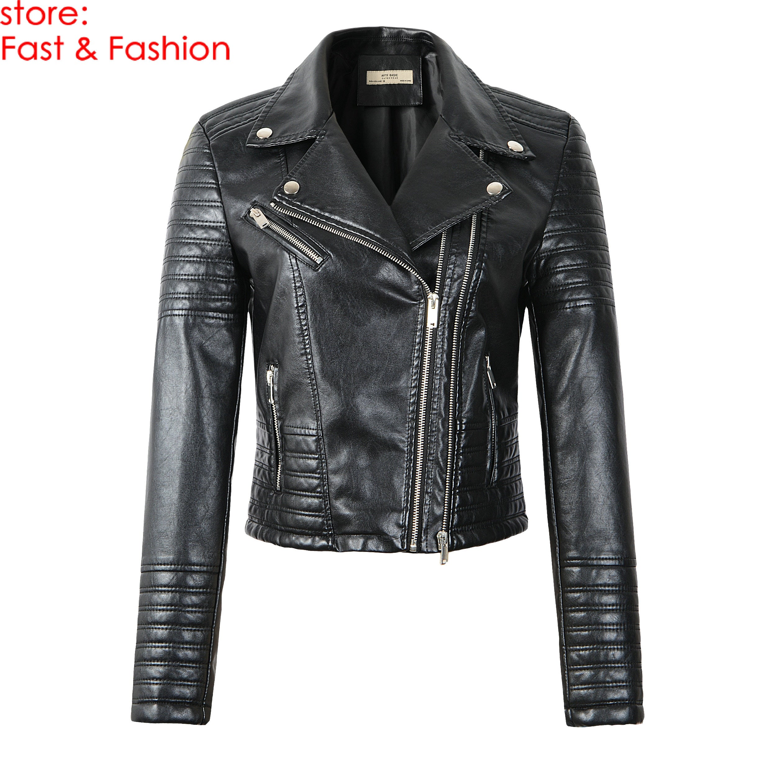 2020 New Fashion Women Motorcycle Faux Leather Jackets Ladies Long Sleeve Autumn Winter Biker Zippers Streetwear Black Coat