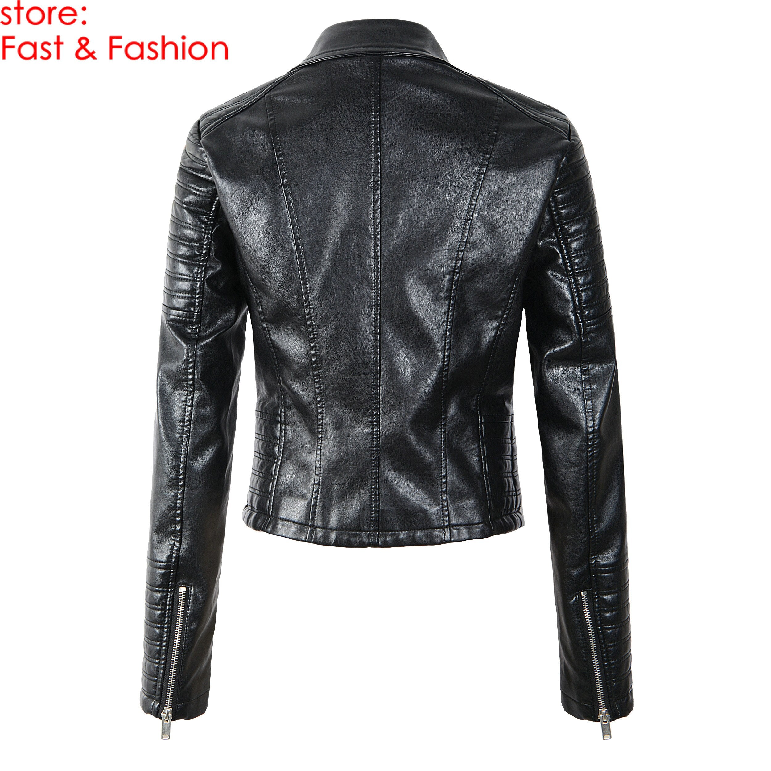 2020 New Fashion Women Motorcycle Faux Leather Jackets Ladies Long Sleeve Autumn Winter Biker Zippers Streetwear Black Coat