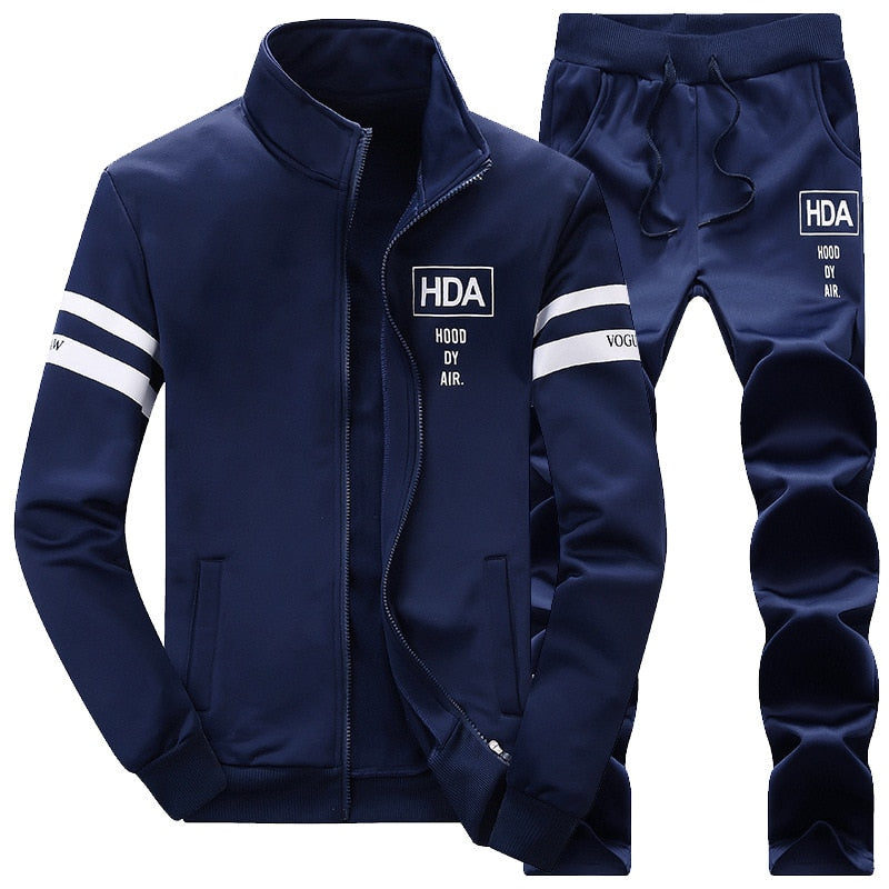 Causal Tracksuits Men Set hooded Thicken Fleece Hoodies + Sweatpant 2020 Winter Spring Sweatshirt Sportswear Male Letter Print