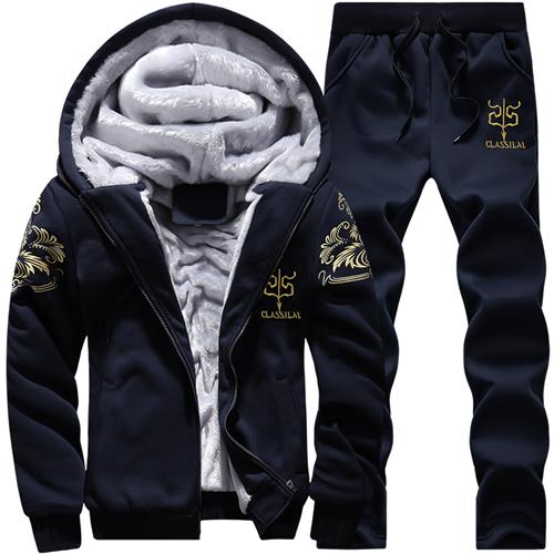 Causal Tracksuits Men Set hooded Thicken Fleece Hoodies + Sweatpant 2020 Winter Spring Sweatshirt Sportswear Male Letter Print