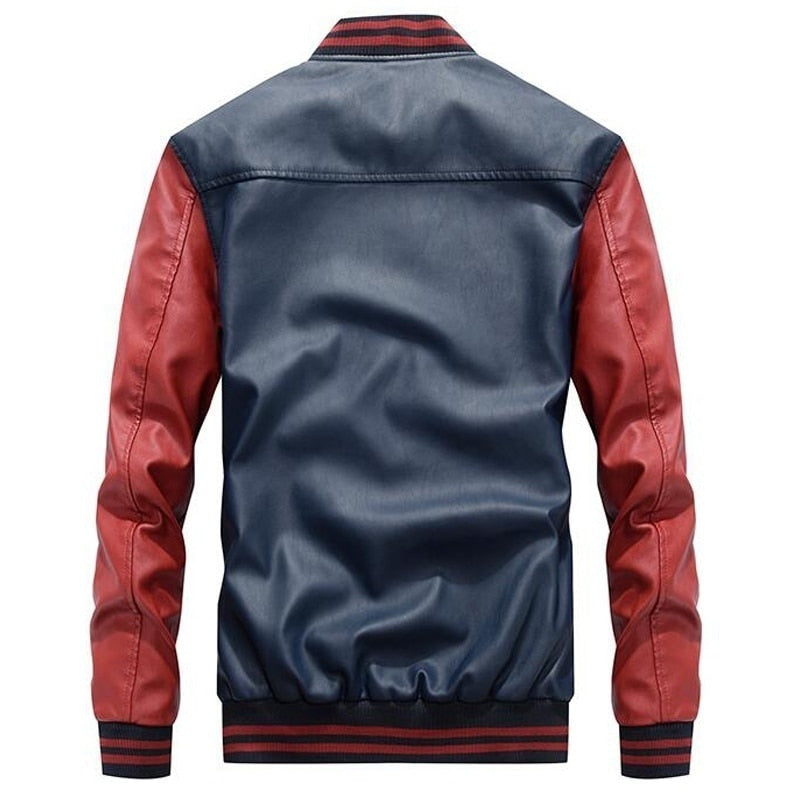 Men Baseball Jacket Embroidered Leather Pu Coats Slim Fit College Fleece Luxury Pilot Jackets Men's Stand Collar Top Jacket Coat