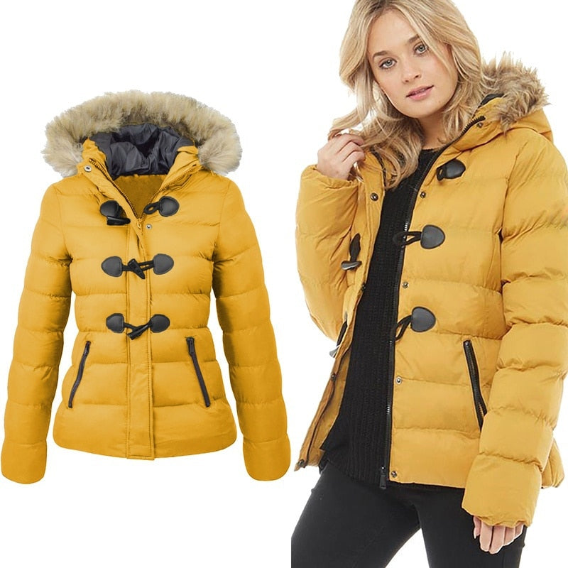 ZOGAA Brand Women Parkas Winter Jacket Coat Warm Clothes Casual Fur Collar Horn Buckle Slim Fit Female Jacket Overcoat Parkas